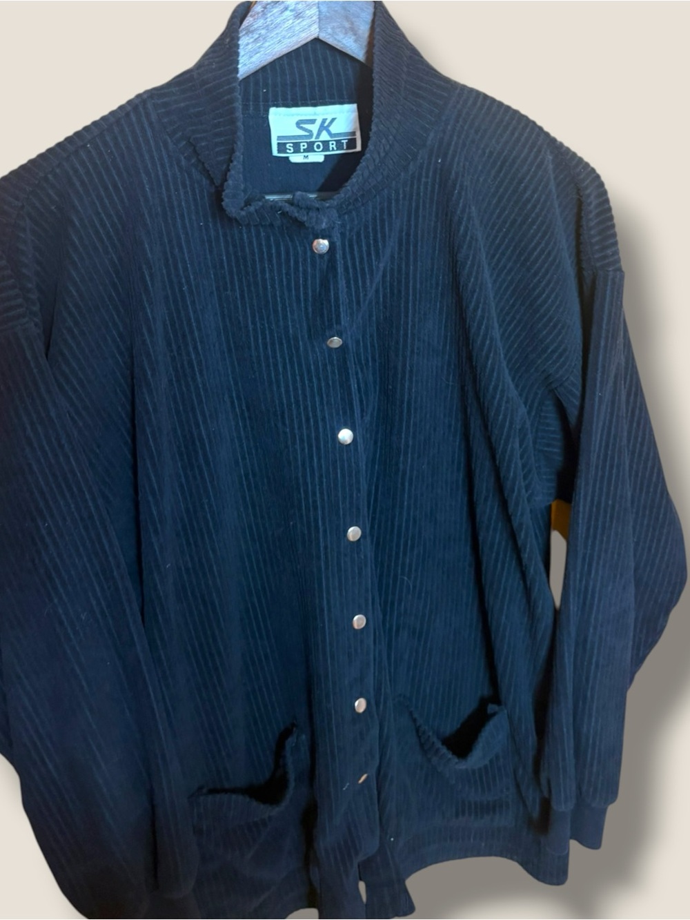 Vintage 90s Women’s Cotton Corduroy Button-Up Cardigan in Dark Grey
